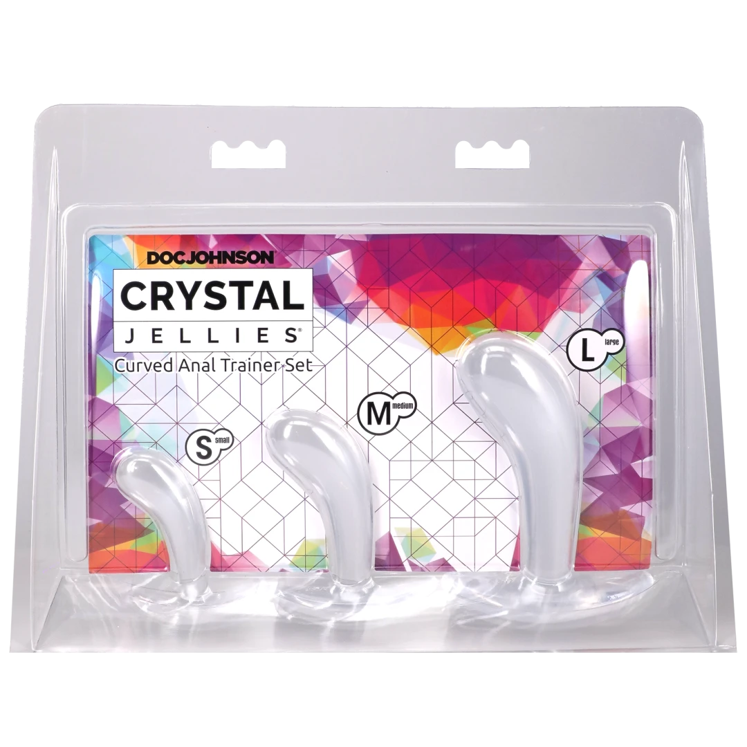 Crystal Jellies Curved Anal Trainer Set Clear with three sizes for gradual anal training