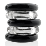 Oxballs Jacker 5-Stack Five-Pack Tube Super-Strong Cockrings stacked for versatile play and comfort.