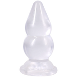 Crystal Jellies Double Pop Plug 6 Inch Clear showcasing its double curve shape and tapered tip design for easy insertion.
