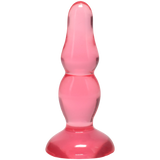 Crystal Jellies Novice Pop Plug 4 Inch Pink, a translucent pink jelly anal plug with tapered tip for beginners.