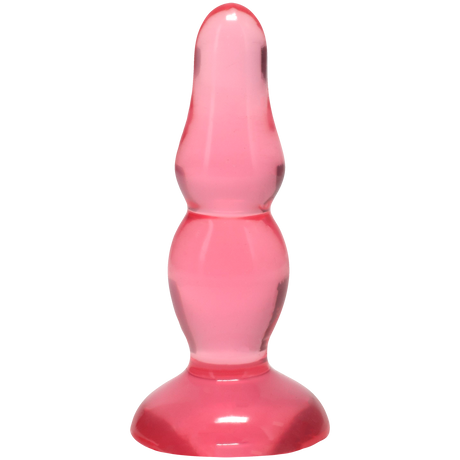 Crystal Jellies Novice Pop Plug 4 Inch Pink, a translucent pink jelly anal plug with tapered tip for beginners.