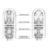 Detailed view of the internal structure of Tenga Flip Zero Gravity White Male Stroker, highlighting unique features and textures.