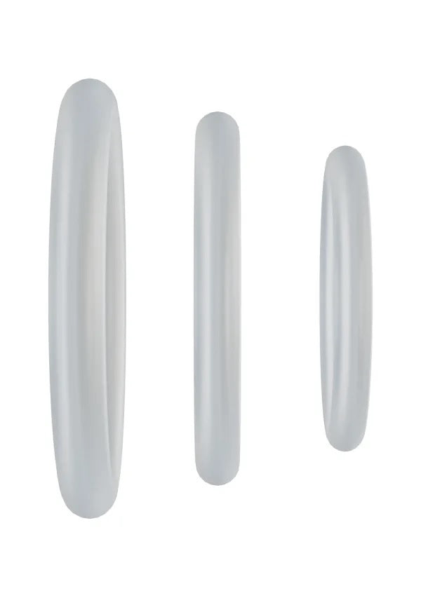 Rock Solid Tripack Gasket Cock Rings Translucent three silicone rings in varying sizes for added comfort and support.