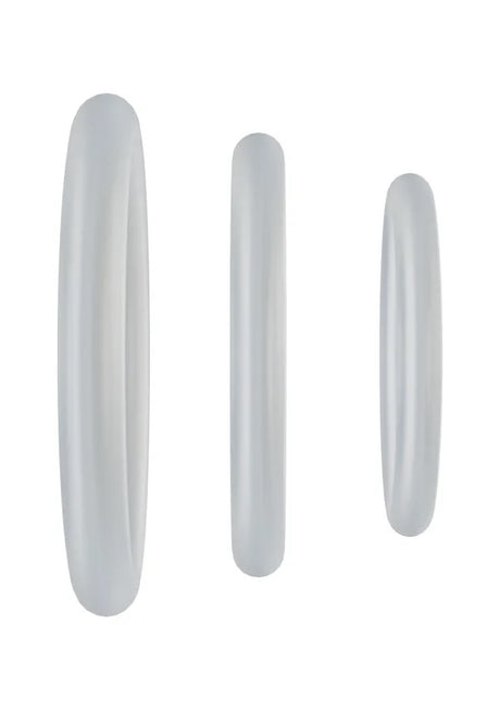 Rock Solid Tripack Gasket Cock Rings Translucent three silicone rings in varying sizes for added comfort and support.