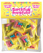 Super Fun Penis Candy 25 Individual Fun-Size Packages featuring colorful, playful penis-shaped hard candies in fun-size bags.