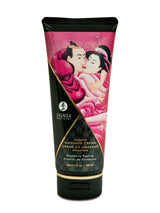 Shunga Kissable Massage Cream Raspberry Feeling 7 Fl Oz packaged in an artistic tube, perfect for intimate massages.