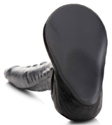 The Gargoyle Rock Hard Silicone Dildo Silver with textured shaft and flanged base, showcasing a sleek black finish.