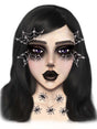 Leg Avenue Spider Web Face Jewels Sticker applied to a model's face, enhancing Halloween and costume looks with sparkle.