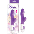 Lotus Sensual Massagers Rabbit Vibrator Purple in packaging, showing elegant design and dual stimulation features.