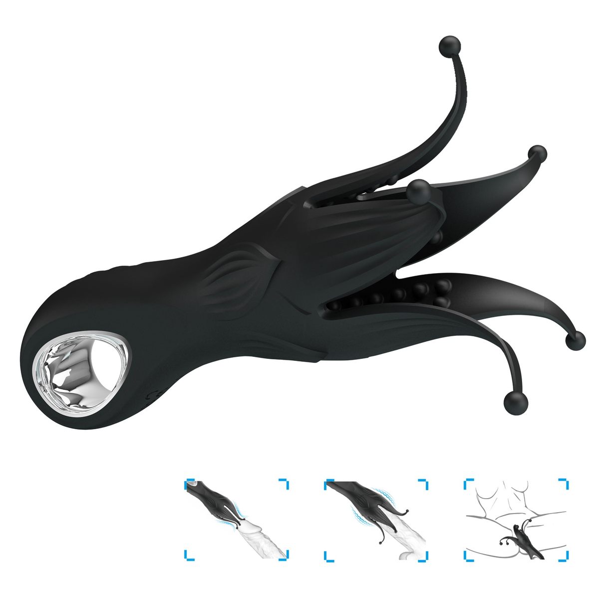 Pretty Love Arella Multi Petal Stimulator Black octopus-shaped vibrating penis trainer for a unique stroking experience.