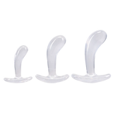 Crystal Jellies Curved Anal Trainer Set Clear featuring three graduated sizes for comfortable anal training.