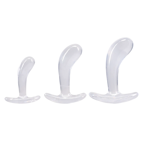 Crystal Jellies Curved Anal Trainer Set Clear featuring three graduated sizes for comfortable anal training.