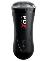 PDX Elite Moto Stroker Thrusting Masturbator Black features automatic stroking and powerful vibrations.