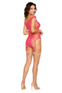 Model wearing the Dreamgirl Garter Teddy One Size Watermelon, showcasing its seamless design and seductive fit.