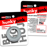 Oxballs Expander Slimmer Scoop Style Cockring Clear Steam packaging with ring, highlighting velvet-smooth design and lightweight feel.