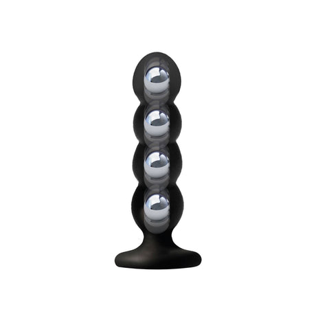 Vers Liquid Silicone Suction Anal Plug Black featuring heavy steel motion balls for enhanced pleasure.