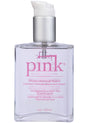 Pink Silicone Lubricant for Women 4 Oz Glass Bottle in a premium glass container with a pump.