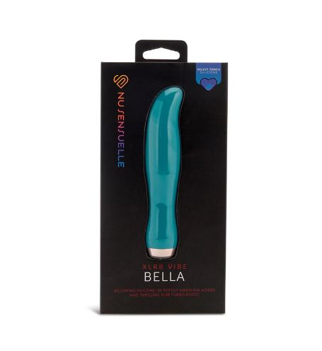 Sensuelle Bella Velvet Touch Vibrator Emerald Green packaging on display, showcasing its sleek design.