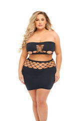 Pink Lipstick Net Worth 2pc Bandeau Set Queen Black on a model showcasing stylish curve-hugging design.