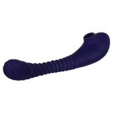 Bendable Sucker Dual End Silicone Vibrator Purple on a white background showcasing its sleek design and texture.