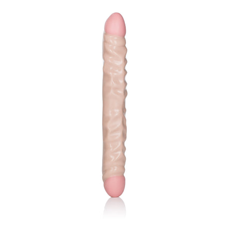 CalExotics Ivory Duo 12 Inch Veined Double Dong showcasing its lifelike design and double-ended versatility.