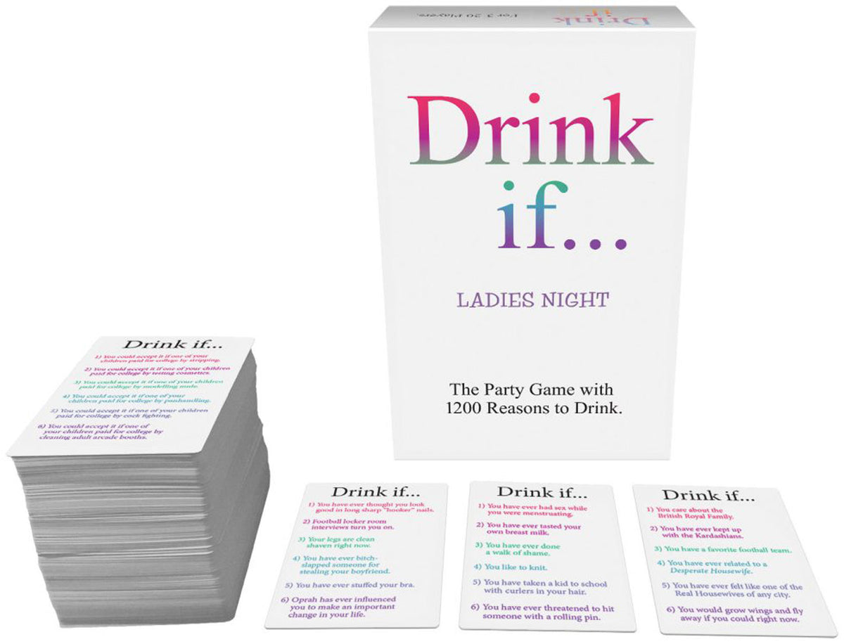 Drink If Ladies Night Adult Drinking Card Game with colorful cards for fun, female-oriented gameplay.