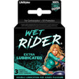 Lifestyles Wet Rider Lubricated Latex Condoms 3 Pack - extra lubricated premium latex condoms for comfort and safety.