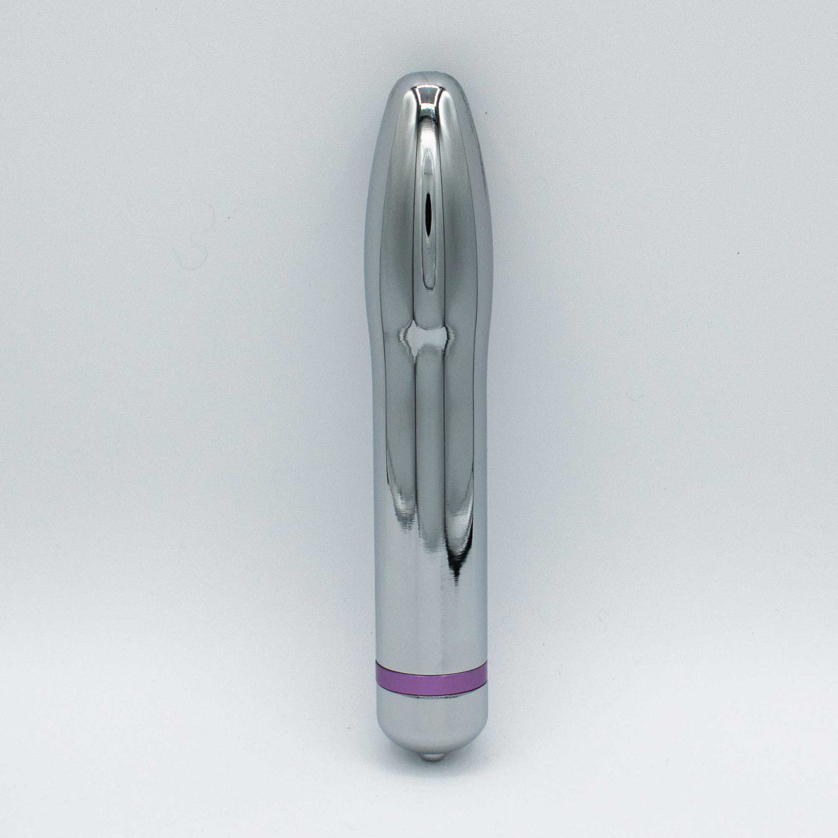 Like A Kitten Fly Me to the Moon Metal Vibrator, sleek rocket-inspired massager with a smooth aluminum finish.