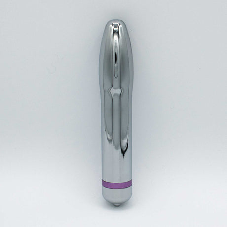 Like A Kitten Fly Me to the Moon Metal Vibrator, sleek rocket-inspired massager with a smooth aluminum finish.