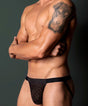Male Power Widow Maker Uplift Mesh Jock Black L/XL on a toned model showcasing its sleek mesh design.