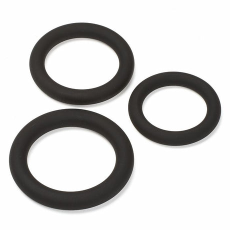 Pro Sensual Premium Silicone 6 inch Dong & Cock Rings Light set featuring three versatile black silicone cock rings.