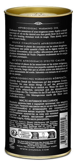 Shunga Aphrodisiac Warming Oil Intoxicating Chocolate 3.5 Oz bottle with detailed instructions and ingredients.