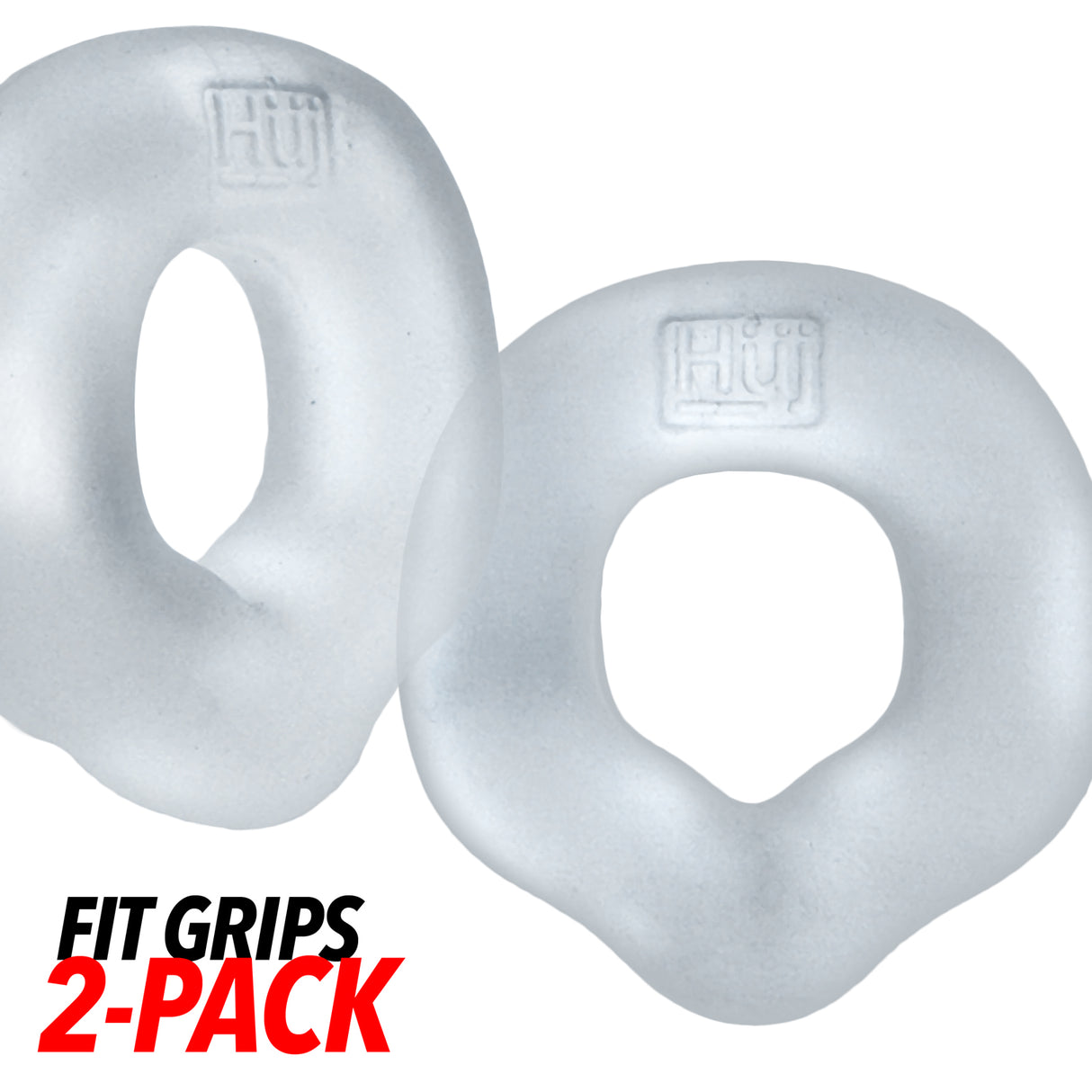 Oxballs Fit Grips 2-Pack Ergo-Fit Cockrings Clear - two clear rubbery rings designed for comfort and secure fit.