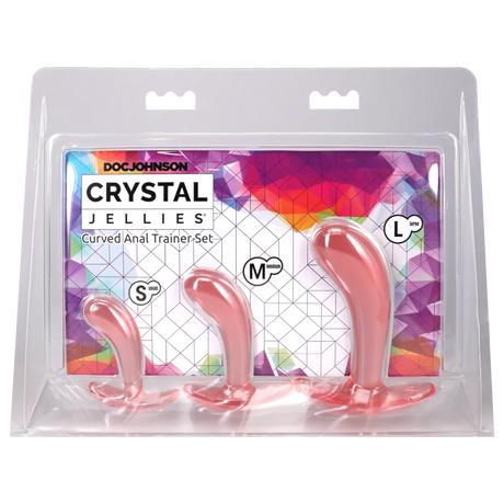 Crystal Jellies Curved Anal Trainer Set Pink packaging with three sizes for anal training.