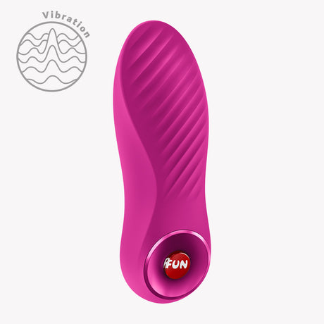 Fun Factory Bijou Bullet Vibrator Magenta in a compact design showcasing its wavy texture and power button.