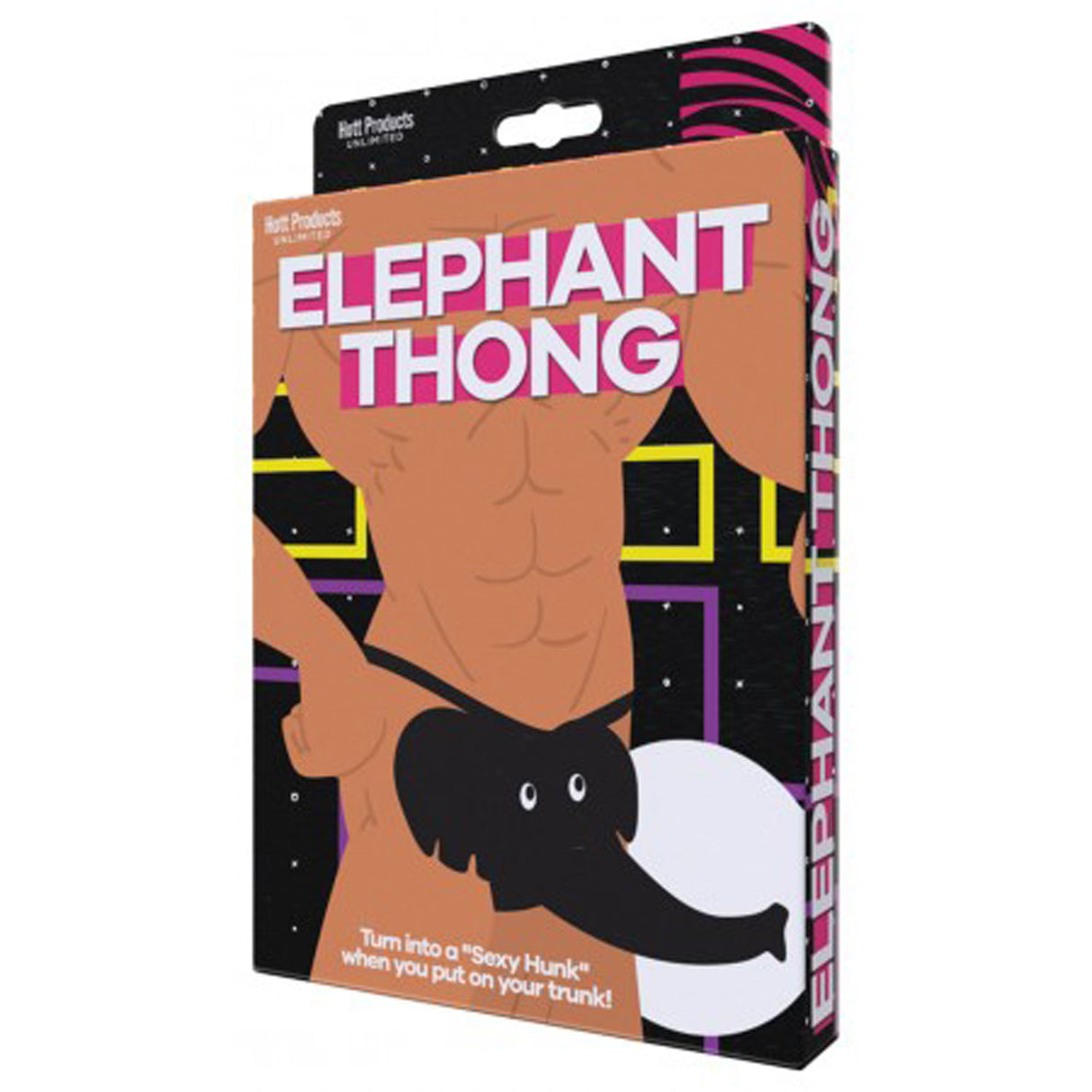 Hott Products Elephant Thong Black One Size packaging featuring playful elephant design for gag gifts and flirty surprises.