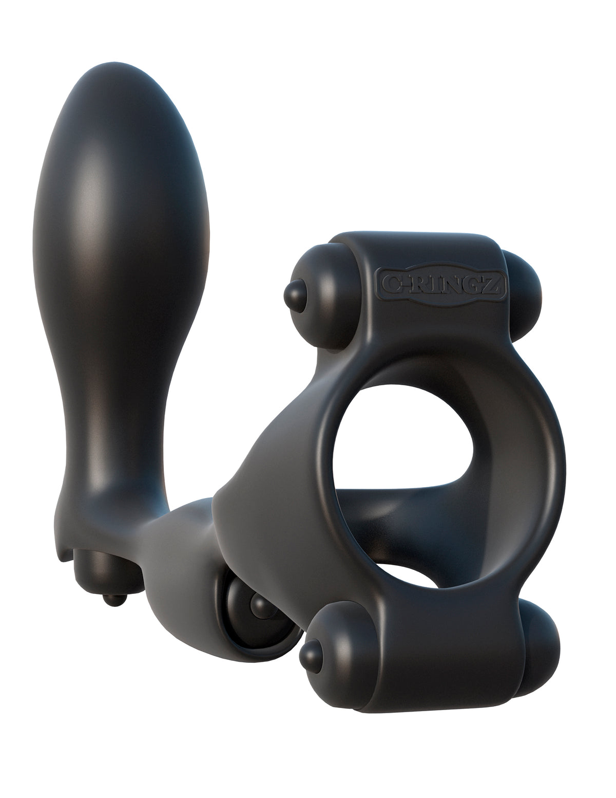 Fantasy C-Ringz Ultimate Ass Gasm Cock Ring Black featuring multiple vibrating bullets for enhanced pleasure.
