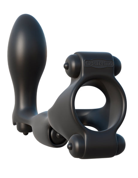 Fantasy C-Ringz Ultimate Ass Gasm Cock Ring Black featuring multiple vibrating bullets for enhanced pleasure.