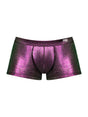 Hocus Pocus Uplift Mini Short Small Purple featuring shiny multi-chrome fabric and no-roll waistband.