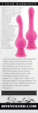 Gyro Vibe Silicone Suction Cup Vibrator Pink with textured shaft and gyrating base for intense pleasure.