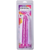 Crystal Jellies Realistic Cock 9 Inch Purple in packaging with vibrant colors and realistic design details.