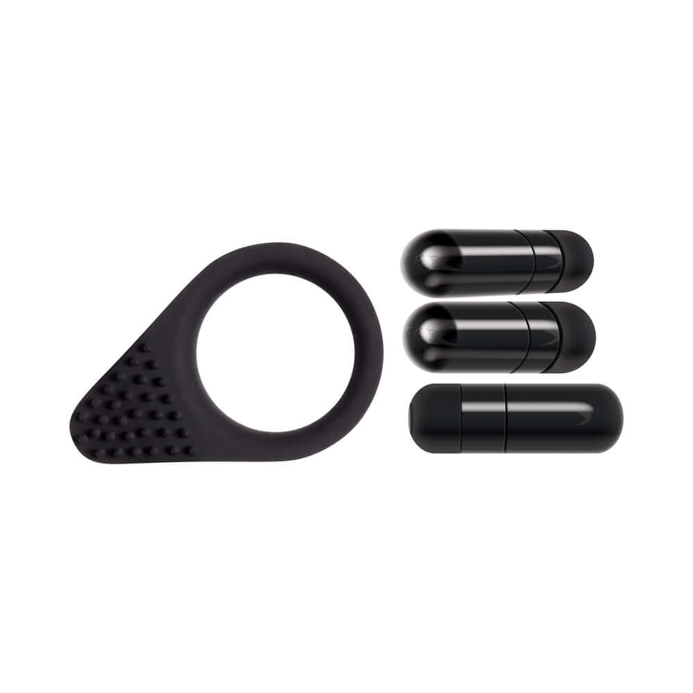 Zero Tolerance Black Knight vibrating cockring with pleasure nubs and three vibrating capsules for enhanced pleasure.